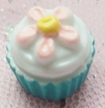 Blue cupcake DIY resin accessory with white cream top and small pink flower detail - Blue Flower Style