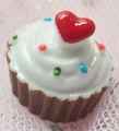 Miniature cupcake charm with white cream, colorful sprinkles and a red heart - Coffee Base Red Heart Polka Dot