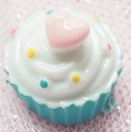Miniature cupcake charm in sky blue base and white cream with pink heart top for DIY crafts - Blue Base Pink Heart Polka Dot