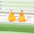 Pair of yellow 3D resin duck pendants for DIY jewelry with silver metal rings - No.3 Duck With Eyelet / Yellow