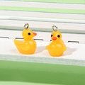 Pair of 3D yellow resin duck pendants with silver metal loops for DIY jewelry making - No.5 Duck With Eyelet / Yellow