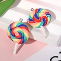 Ciondolo lecca-lecca in argilla arcobaleno con anello in metallo e bastoncino bianco - Con Vite ad Occhiello / Motivo Multicolore 1