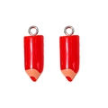 Set of two red resin pencil charms with silver metal rings for DIY jewelry making - With Eye Screw Pendant / Red