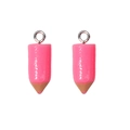 Colorful resin 2B pencil charms in bright pink with silver metal hanging rings - With Eye Screw Pendant / Rose Red