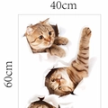 Stickers muraux chat 3D avec trois chats tigrés orange en 40x60cm pour déco de chambre - Trois Chats (XH6215)