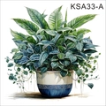 Self-adhesive wall sticker with green plants and blue patterned ceramic pots KSA33-A - Green Plant Potted Style A (KSA33-A)
