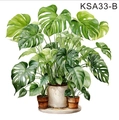 Self-adhesive wall sticker set featuring Monstera Deliciosa potted plants KSA33-B design - Green Plant Potted Style B (KSA33-B)