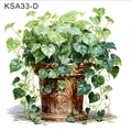 Adesivo murale con rigogliose foglie di edera in un vaso marrone stile vintage - Stile D Pianta Verde in Vaso (KSA33-D)