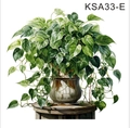 Adesivo murale con pianta verde rigogliosa su base in legno per decorazione casa - Stile E Pianta Verde in Vaso (KSA33-E)