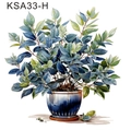 Adesivo murale autoadesivo con pianta verde in vaso KSA33-H e vaso in ceramica blu - Stile H Pianta Verde in Vaso (KSA33-H)