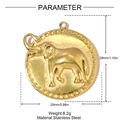 Ciondolo rotondo in acciaio inossidabile dorato con rilievo di elefante e dimensioni - Stile Moneta Elefante Oro (YH1447)