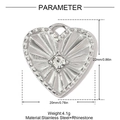 Silver stainless steel heart pendant with rhinestone and size markings 22x20mm - Heart Radiant Style (YH1466)