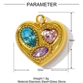 Pendentif cœur en acier inoxydable doré orné de pierres en verre bleues et roses - Style Cœur en Zircone Colorée (YF957-3)