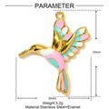 Golden hummingbird pendant in pink and blue enamel made of durable stainless steel - Hummingbird Style (YF968)