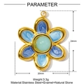 Blue enamel flower pendant in golden stainless steel with green natural stone - Medium / Blue Cyan Flower Style (YF979-3)