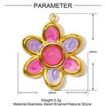 Pink and purple enamel flower pendant in gold stainless steel frame with dimension details - Medium / Pink Purple Flower Style (YF979-5)