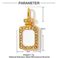 Golden stainless steel perfume bottle pendant with white enamel and sparkling rhinestones - Rhinestone Perfume Bottle Style (XF859)
