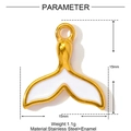 Golden stainless steel whale tail pendant with white enamel inlay, 15x15mm size - White Enamel Whale Tail Style (XF860)