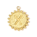 Golden stainless steel pendant with letter X featuring textured hammered finish - Letter X(YH1339-X)