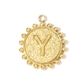 Golden round pendant with letter Y and hammered texture on stainless steel - Letter Y(YH1339-Y)