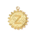 Golden round pendant with textured surface featuring a central letter Z and beaded edge - Letter Z(YH1339-Z)
