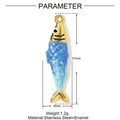 Pendentif poisson en acier inoxydable doré et émail bleu avec dimensions - Style de Poisson Émaillé-Bleu (YF1146-2)