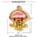Golden stainless steel jellyfish charm with pink iridescent resin inlay and dimensions - Pink Jellyfish Style (YF1171-1)
