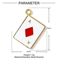 Pendentif Carré d'As en acier inoxydable doré avec détails en émail rouge et blanc - Style Poker As de Carreau (YF1230)