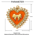 Herzanhänger aus Edelstahl mit orangefarbenem Emaille-Schleife und Strasssteinen - Oranges Herz Mit Strass (YF1262-1)