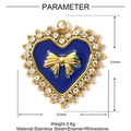 Herzanhänger aus Edelstahl mit blauer Emaille, goldener Schleife und Strass - Blaues Herz Mit Strass (YF1262-2)