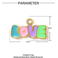 Goldener Edelstahl LOVE Anhänger mit buntem Emaille Inlay für DIY Schmuckherstellung - Mehrfarbige LOVE-Buchstabenform (YF1266-2)