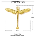 Golden stainless steel dragonfly pendant with realistic wing texture and bead-style tail - Dragonfly Shape (YF1275)