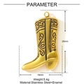 Golden stainless steel cowboy boot pendant with black enamel patterns and size scale - Golden Cowboy Boot Style (YF1410)