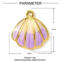 Colgante de concha de acero dorado con esmalte violeta y crema para creación de joyas - Estilo Concha Degradado Púrpura Blanco (YF1325)