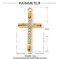 Pendentif croix en acier inoxydable doré avec strass blancs et spécifications - Style Croix Strass Classique (YF1464)