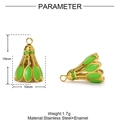 Golden stainless steel shuttlecock pendant with green enamel and dimension markings - Green Badminton (YF1475-3)