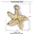 Pendentif étoile de mer bicolore en acier inoxydable, or et argent, 18mm x 17mm - Style Étoile de Mer (YF1499)