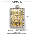 Pendentif œil rectangulaire en acier inoxydable bicolore avec relief doré et strass - Style Œil Rectangulaire (YF1500)