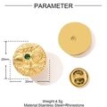 Golden stainless steel ocean badge brooch with starfish relief and green crystal stone - Ocean Marine Round Badge (YF1483)