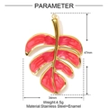 Goldener Edelstahl-Blattanhänger mit rosa Emaille-Detail für DIY-Schmuck, 47 mm Größe - Rosa Blattanhänger (YF1538-2)