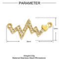 Colgante de latido ECG dorado con cristales y corazón pequeño en acero inoxidable - Estilo ECG Latido de Corazón Con Corazón de Strass (YH050)
