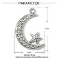 Silver stainless steel crescent moon and star pendant with white rhinestones - Moon and Star with White Rhinestone (YH041)