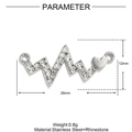 Silver heartbeat charm in stainless steel with white rhinestones, size 26mm by 12mm - Heartbeat Line with Heart Rhinestone (YH042)
