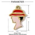 Gold stainless steel red enamel lady pendant charm showing dimensions and parameters - Red Hat Lady Silhouette Style (YH174)