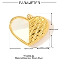 Golden heart pendant made of stainless steel and white shell with grid texture - Shell Splicing Heart Style (YH727)