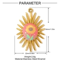 Golden sunflower necklace pendant in stainless steel and pink enamel finish - Sunburst Radiating Pendant (YH722)
