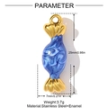Colgante de caramelo de esmalte azul y acero inoxidable dorado con medidas detalladas - Estilo Caramelo de Remolino Azul (YH739-2)