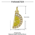 Gold lemon slice pendant with yellow enamel and zircons showing dimensions 16x6mm - Lemon Slice Style (YH969)