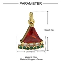 Gold plated Christmas tree pendant with red and green cubic zirconia, 18mm high - Red Triangle Gem Style (YH970)