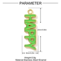 Gold stainless steel HAPPY letter pendant with green enamel and 23mm height size spec - Green HAPPY Style (YH909-4)